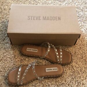 Steve Madden Tan and Silver Sandals with Beaded Straps
